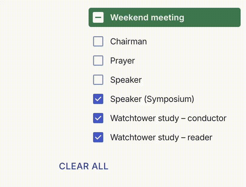 Clear all the search filters